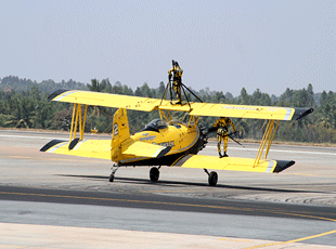 Boeing Stearman biplane of Catwalk Aerobatic Team ready for take-off