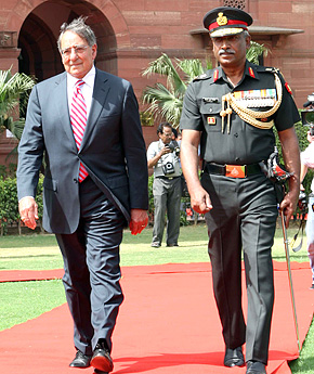 US Defence Secretary Panetta on the way to inspect the guard of honour