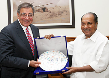 US Defence Secretary Panetta recieving a marble artefact from Antony